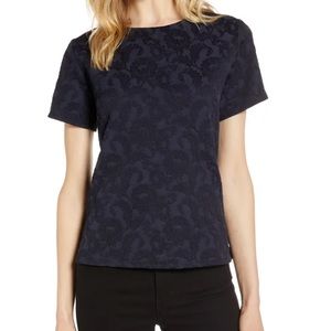 Halogen Navy Jacquard short sleeve Top